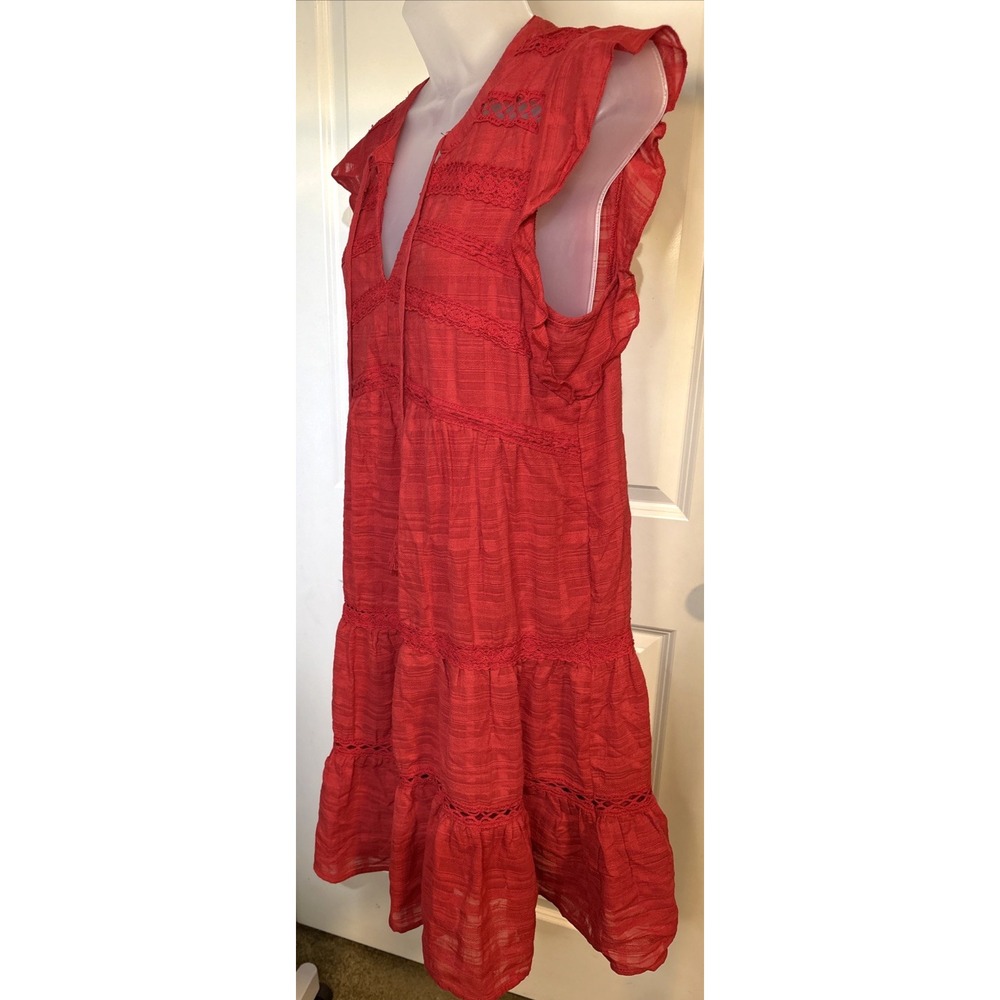 New flowy Medium Red Short Sleeve Knee Length Tiered Dress Womens Knox Rose - Picture 4 of 11